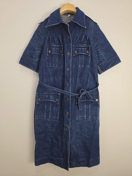 trapper Dresses & Skirts - Vintage Trapper Dark Blue Denim Midi Shirt Dress with Belt